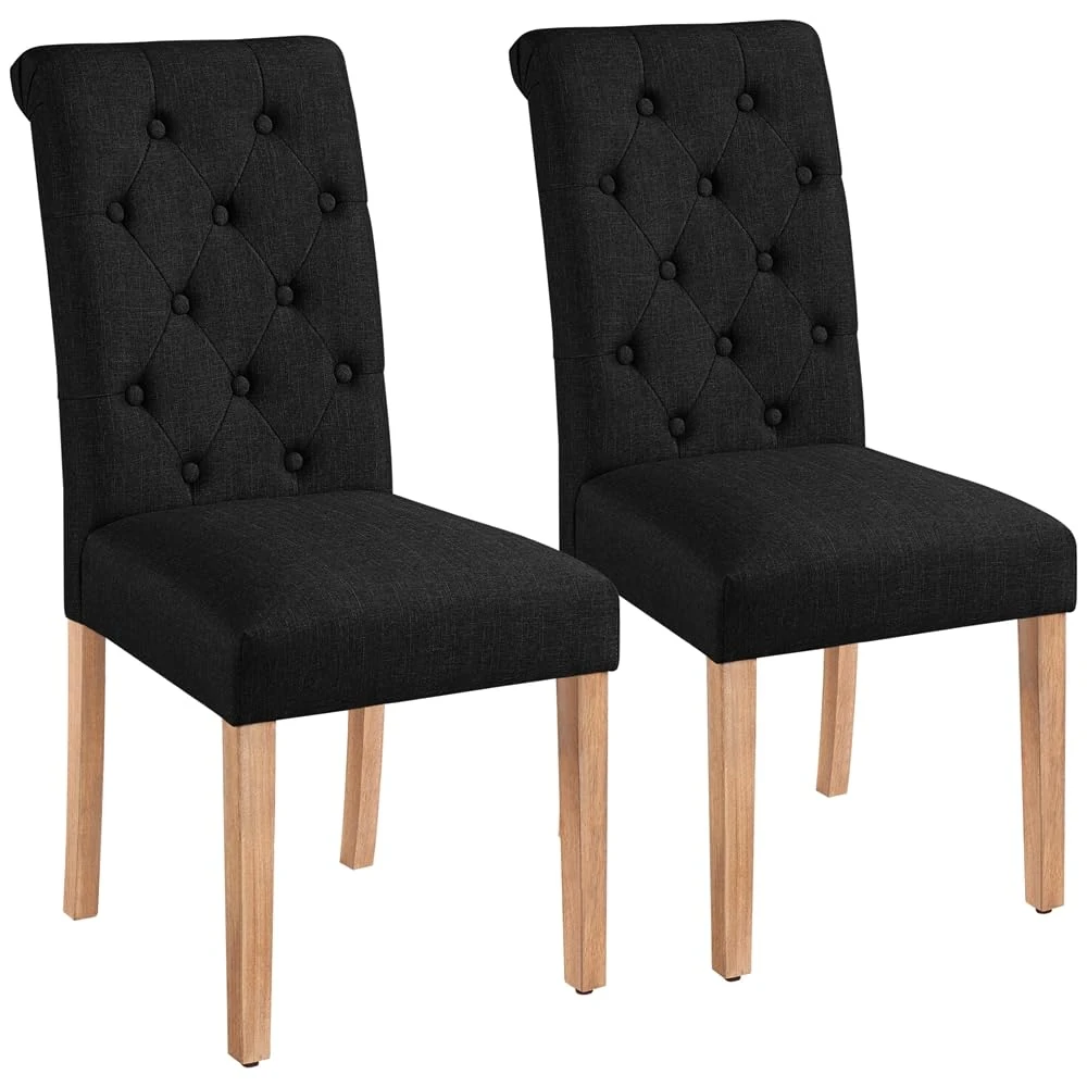 Yaheetech Upholstered Dining Chairs Set of 2 Modern Fabric Kitchen Chairs with High Back and Padded Seat for Home, Black