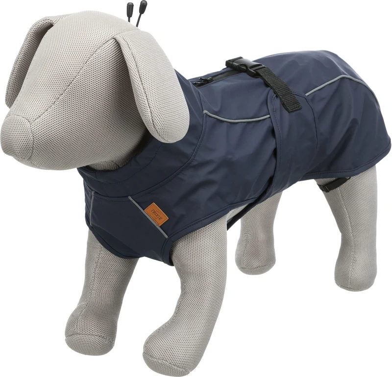 Trixie BE Nordic Husum Raincoat for Dogs, Size L (55 cm), Blue, Windbreaker with Double Waterproof Zip for Harness and Collar, Reflective High Visibility Details