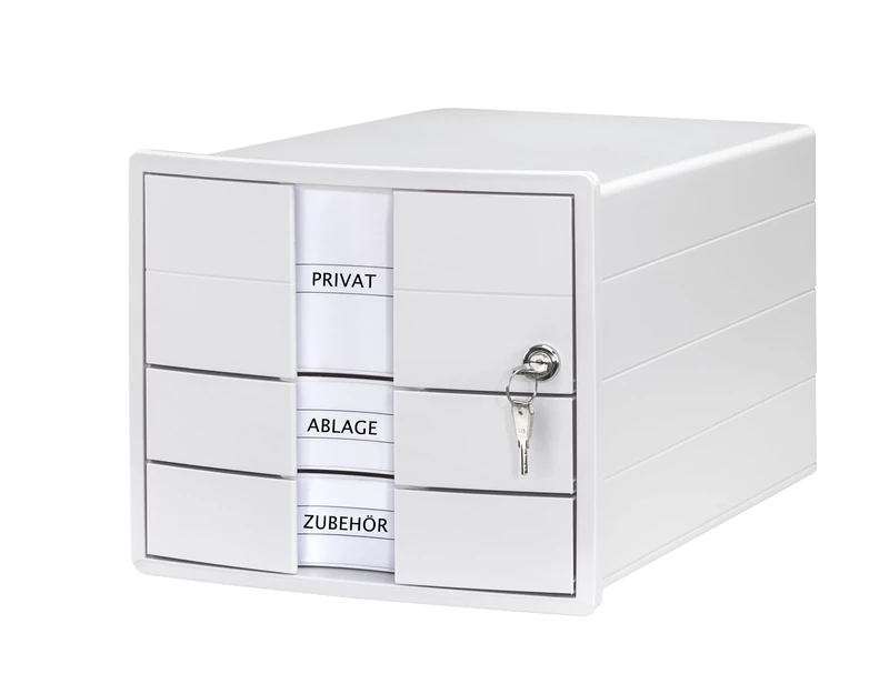 HAN IMPULS 2.0 Drawer Box Lockable with 3 Closed Drawers for DIN A4/C4 Including Labelling Labels, Document Box, Base with Pull-Out Lock, Furniture-Friendly Rubber Feet, 1018-12, White