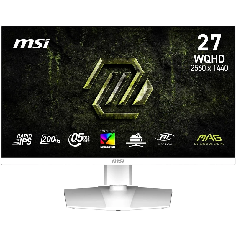 MSI MAG 274QRFW E20 27-Inch Gaming Monitor, 2560x1440, WQHD Rapid IPS, 200Hz, 0.5ms, DisplayHDR 400, Eye care, AI vision, HDMI 2.0b, DP 1.4a, Frame-less, Vesa Mount, White