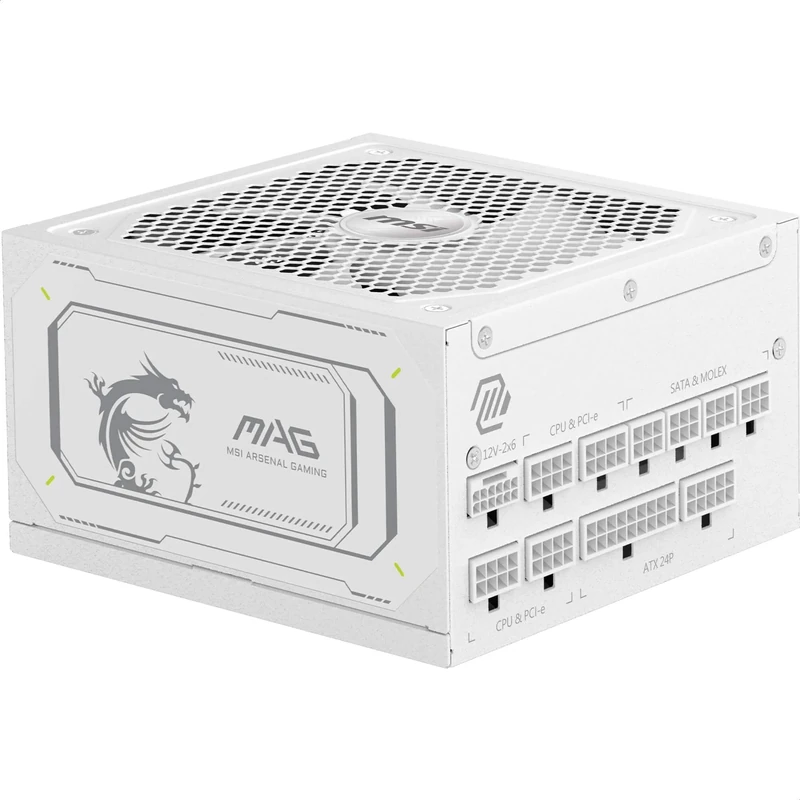 MSI MAG A1000GL PCIE5 WHITE Power Supply Unit, 1000W, 80 PLUS Gold, ATX 3.1, PCIe 5.1 GPU Support, ATX PSU, White Flat Cable