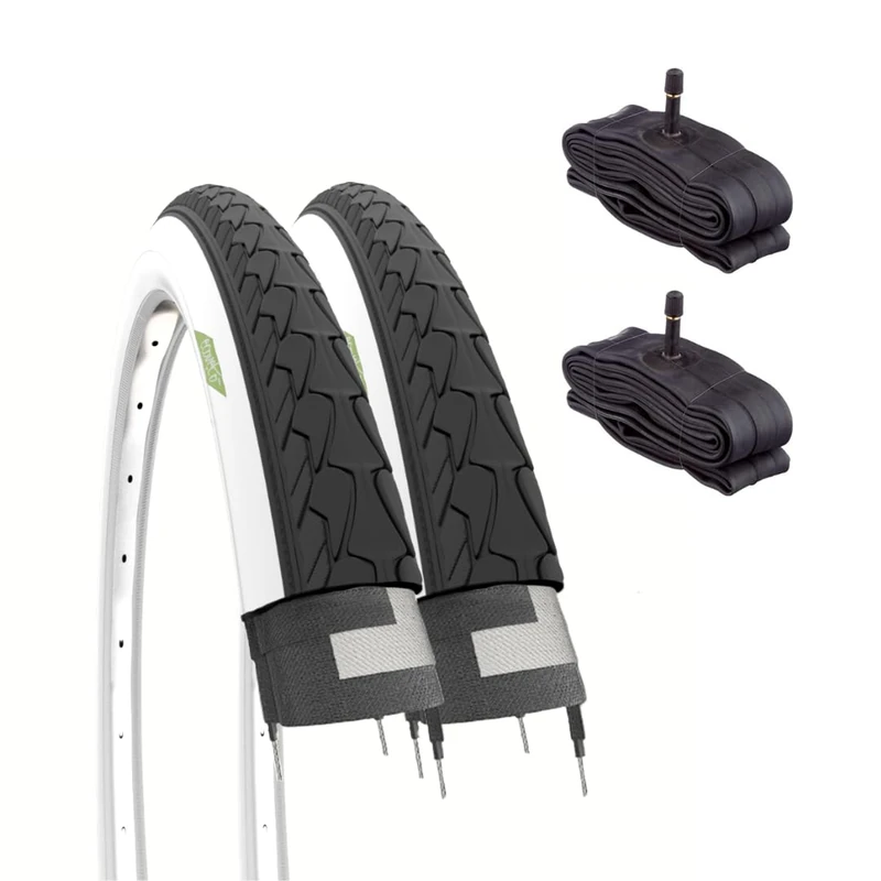 2 Tyres White Wall 700 x 35 C (37-622) + American valve Inner Tubes road tyres Black/White 28 1 5/8 3/8 Citybike Trekking - Image 1