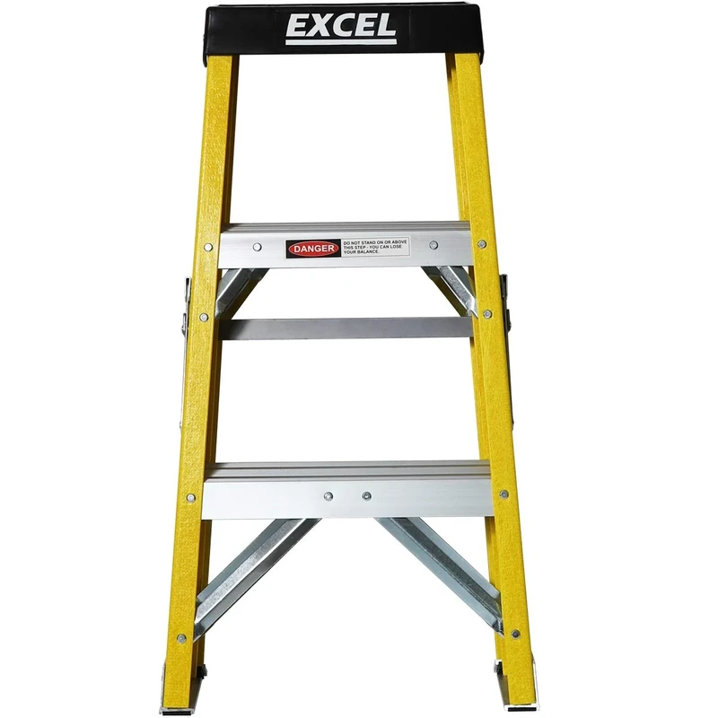 Excel Electricians Fibreglass 2 Step Ladder 0.76m Height - Heavy Duty 2 Treads ladder, folding and lightweight step ladder, Non-conductive material, Maximum Load Capacity of 150kg