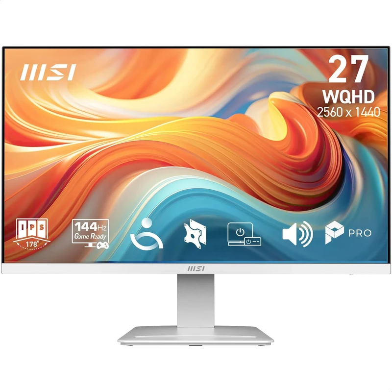 MSI PRO MP273QW E14 27-Inch WQHD Computer Monitor, 2560x1440 IPS, 144Hz, 1ms, HDR ready, Adaptive-Sync, Eye care, Built-in speaker, HDMI 2.0b, DP 1.2a, Frameless, Tilt Adjustable, Vesa Mount, Black