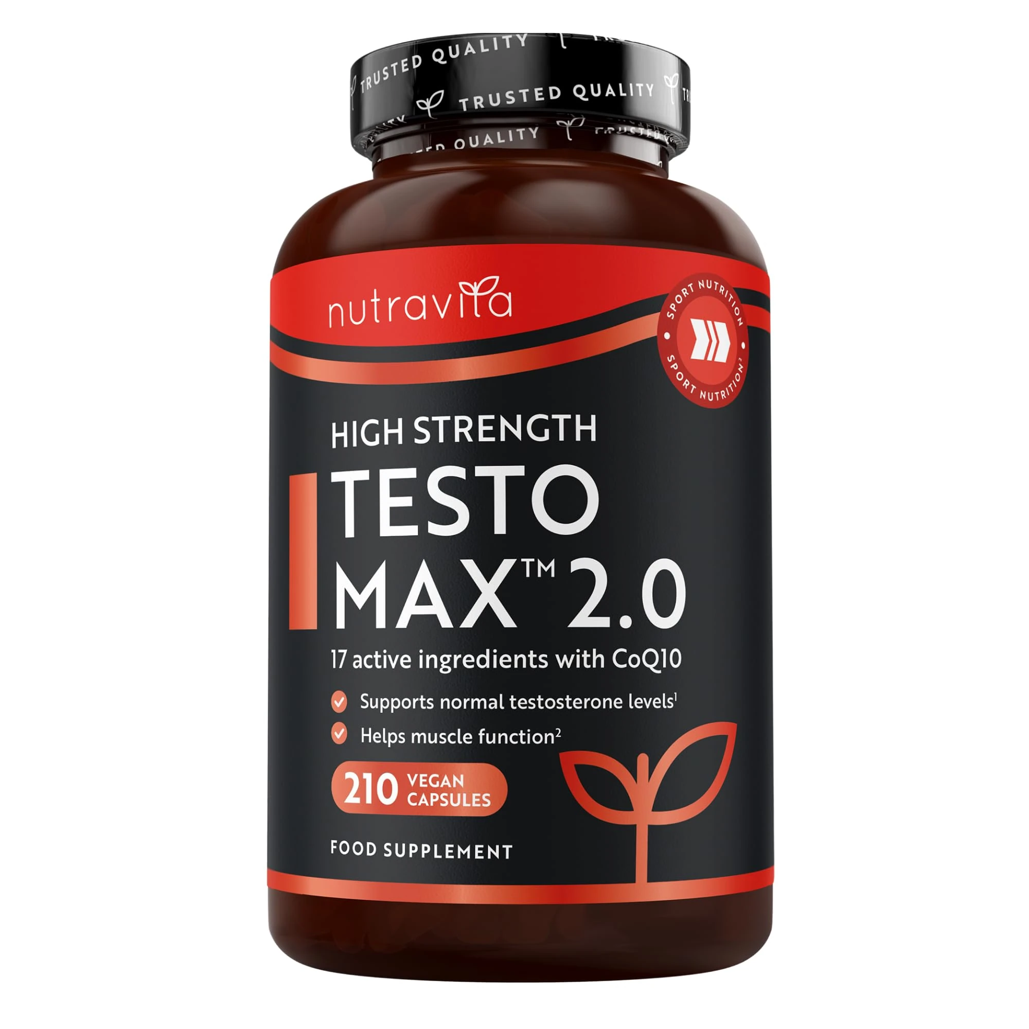 Nutravita Test Booster for Men - 210 Vegan Capsules - 1450mg per Testosterone Supplement Serving - TESTOMAX™ 2.0 Contains 17 Active Ingredients Incl. Ashwagandha KSM 66®, CoQ10, Maca Root