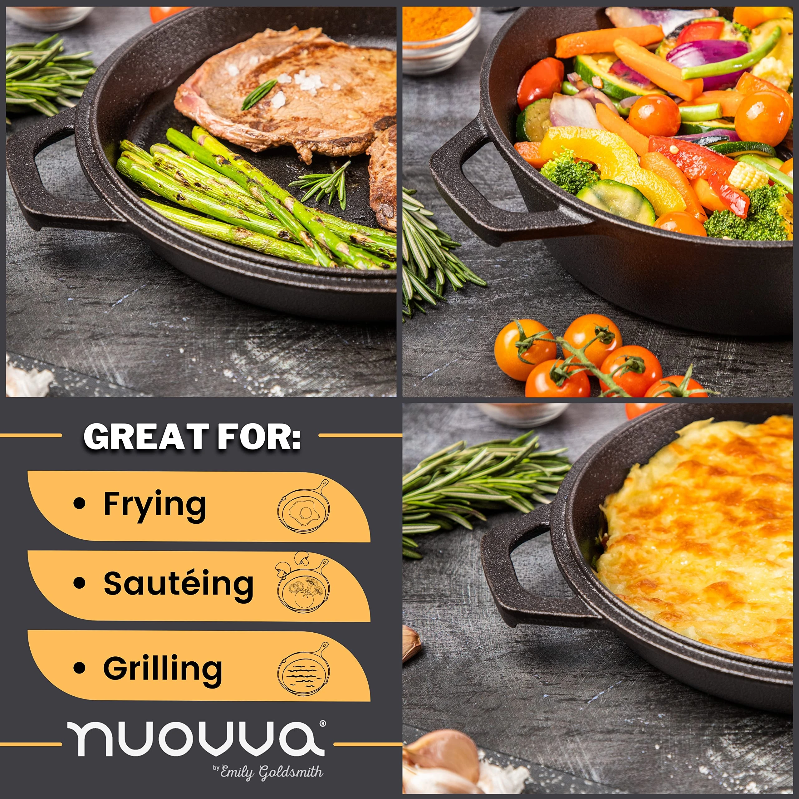 nuovva Pre Seasoned Dutch Oven Pot - Cast Iron Frying Pan Griddle - 2in1 Combo Cooker Skillet Lid – 3.2 Quart Dutch Oven, 10.25 inch Skillet