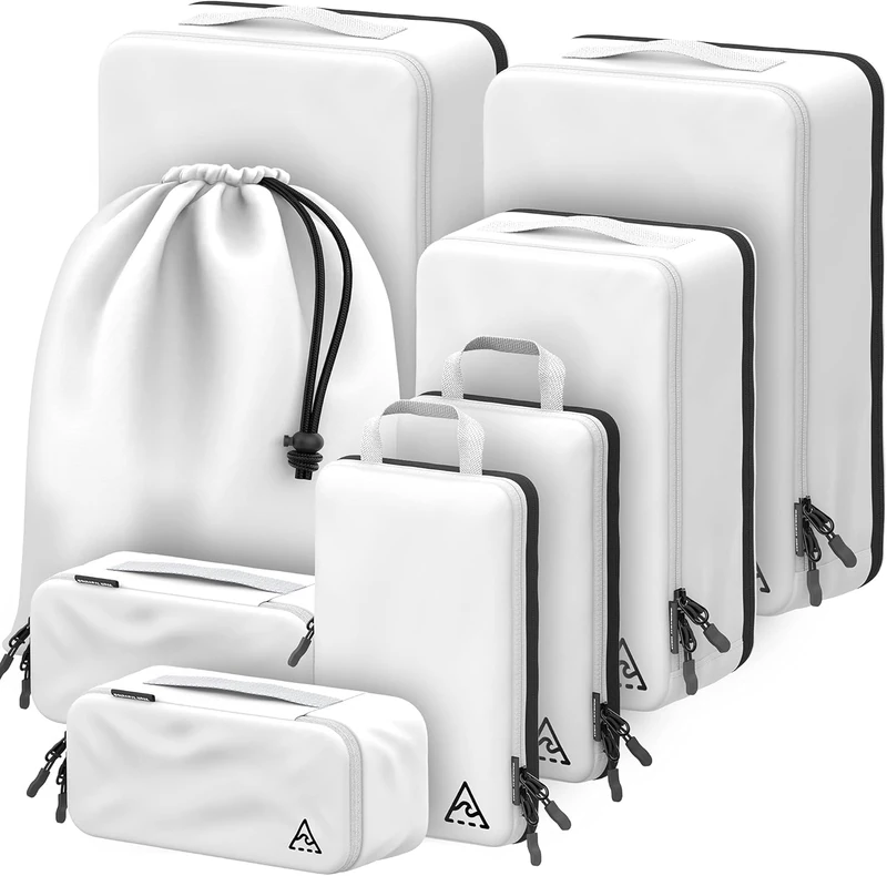 8 Set/4 Set Deluxe Compression Packing Cubes Travel - Maximize Space In Luggage With Patented HybridMax Double Capacity Design, Luxury Compressible Packing Cubes For Travel, Large, Small, & Medium,