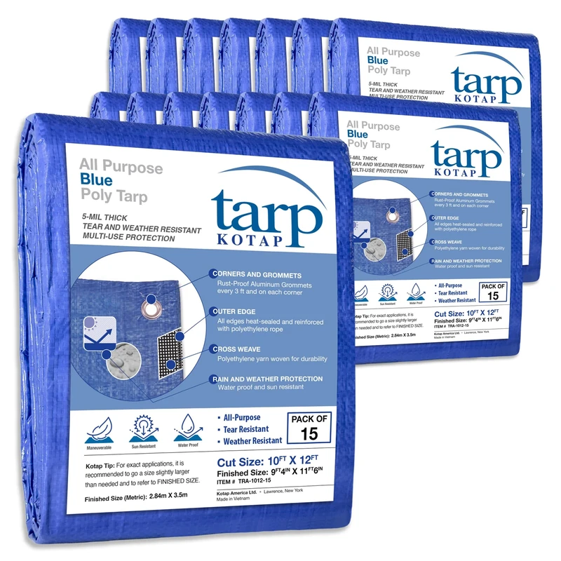 Kotap TRA-1012-15 Multiple Sizes All Purpose 5-mil Poly Tarp, 10 x 12 ft, Blue