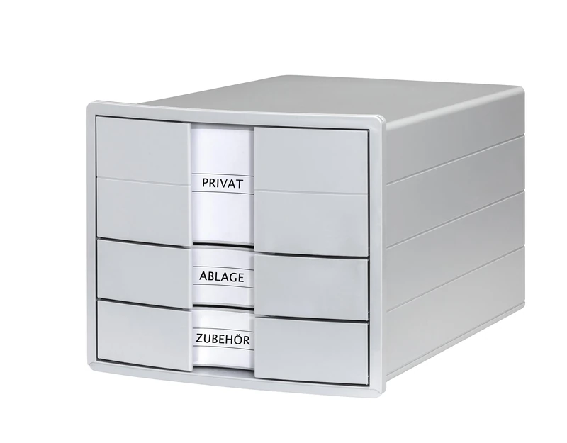 HAN IMPULS 2.0 Drawer Box with 3 Closed Drawers for DIN A4/C4 Including Labelling Labels, Document Box, Base with Pull-Out Lock, Furniture Friendly Rubber Feet, 1017-11, Light Grey