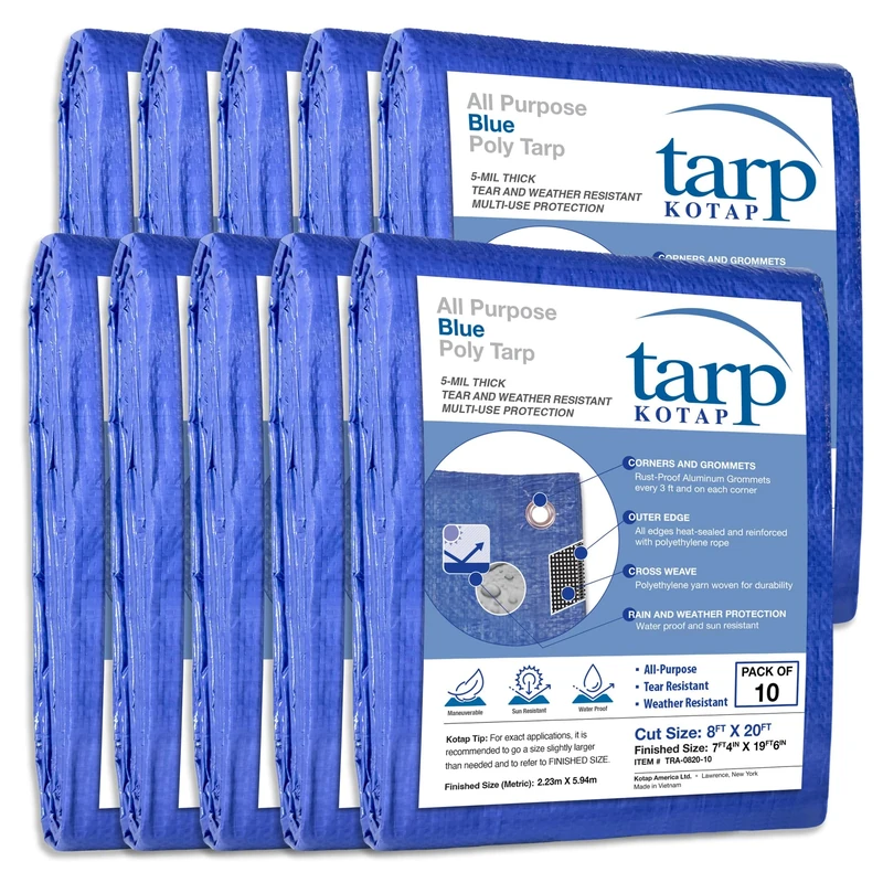 Kotap TRA-0820-10 TRA All Purpose Poly Tarp, 8 ft. X 20 ft, Blue