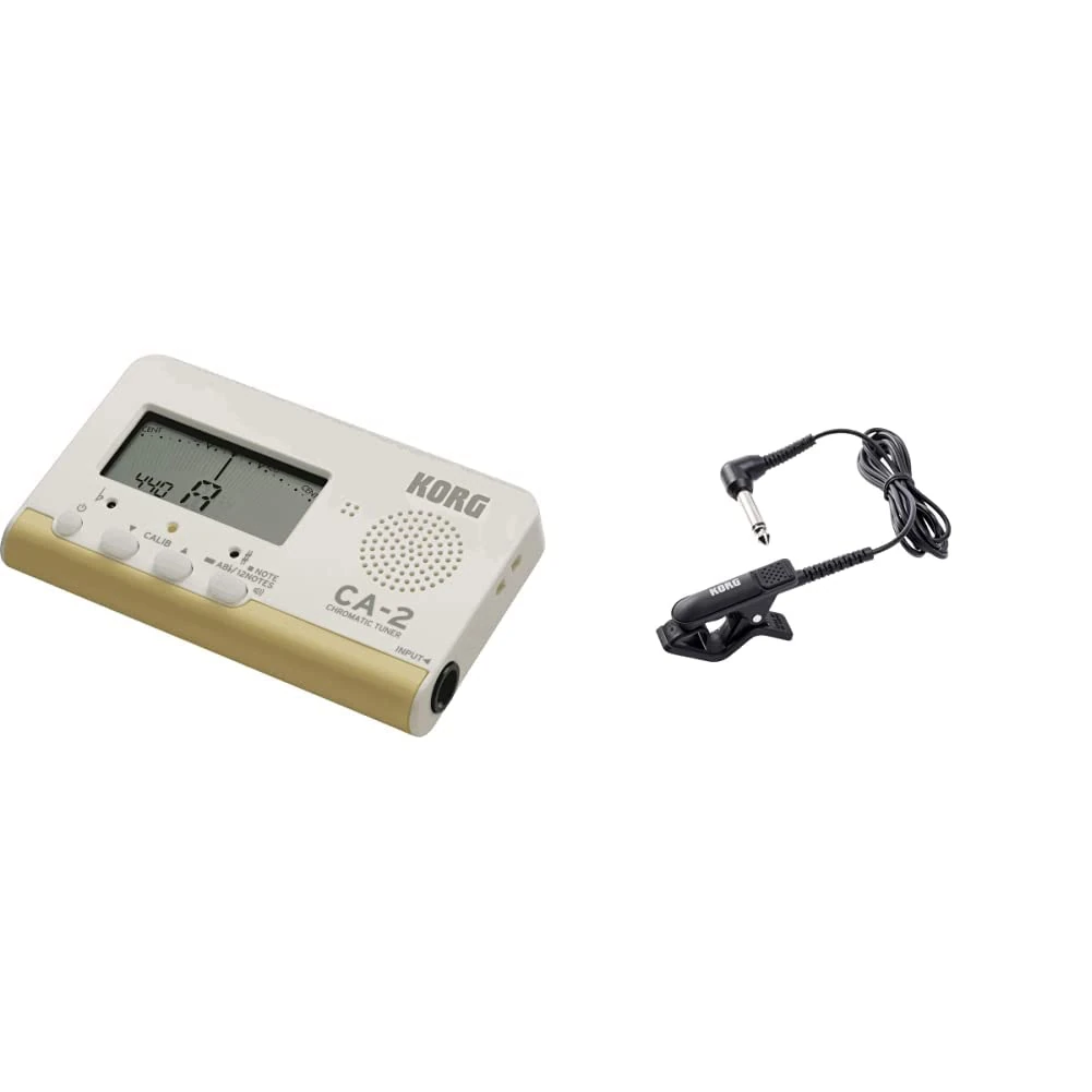 Korg - CA-2 Chromatic Digital Tuner for Stringed, Woodwind and Brass Instruments - White & - CM-300-BK Improved Design Contact Microphone for Clip-Type Tuners - Black