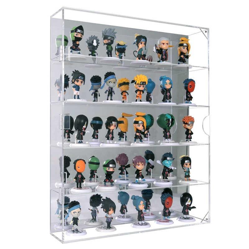 AITEE Acrylic Display Case with Mirrored Back, Cabinet for Mini Funko Pop Figures, Dust-Proof Clear Wall Mounted or Desktop 5 Tiers Storage Organizer, Toys, Rock Stone and Silver