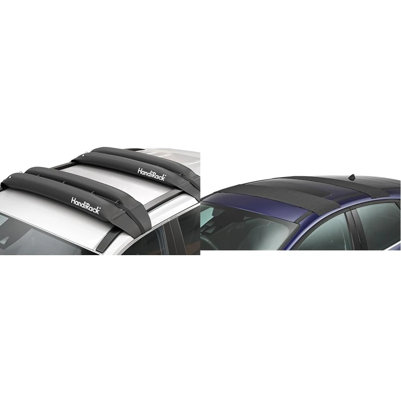 HandiWorld HRACK HandiRack Universal Car Roof Rack; Quick Fit Heavy-duty Roof Bars; Black & HandiRack HWASP HandiRack Anti-slip Pads, Black