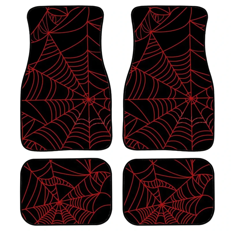 HUIACONG Red Black Spider Web Car Floor Mats Heavy Duty 4 Piece,Rubber Front Rear Car Mats Carpet Universal Fit Sedan SUVs Truck Vans All Weather