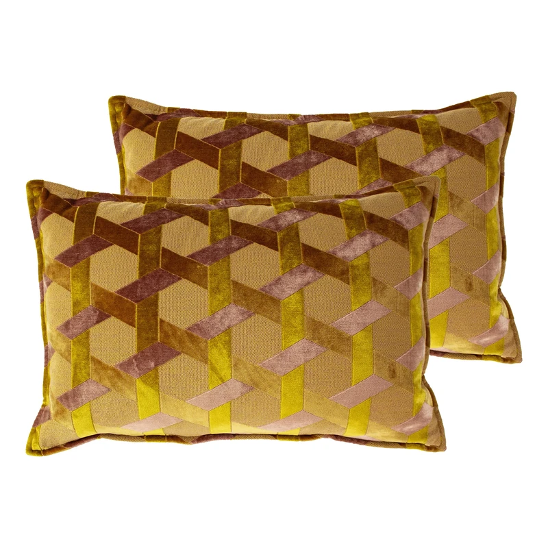 Paoletti Delano Twin Pack Feather Filled Cushions, Ochre/Blush, 40 x 60cm