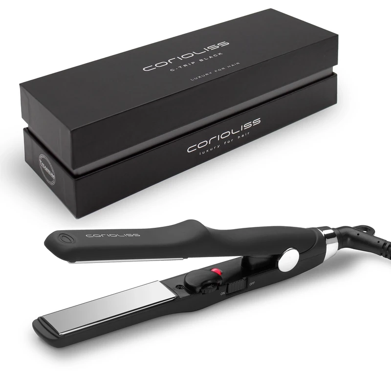 Corioliss C-Trip | Mini Hair Straightener for Women | Professional Titanium Plates | Ionic Flat Iron | Temperature Control 150°C-210°C | Dual Voltage for Travel | UK Plug | Black