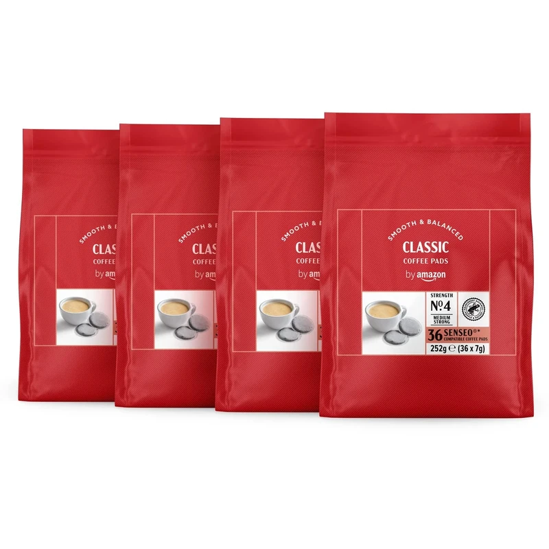 by Amazon Classic Pads Senseo compatible, Medium Roast, 144 Count (4 Packs of 36), Rainforest Alliance Certified