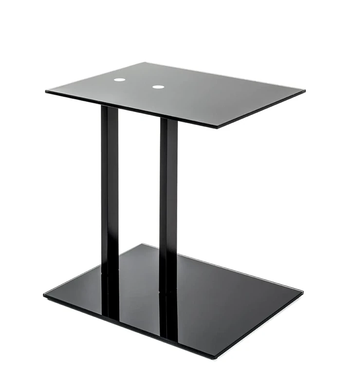 HAKU Möbel End Table Black, Metal, Tempered Glass 8 mm - Size: W 45 cm X H 50 cm X D 35 cm, Style: Modern