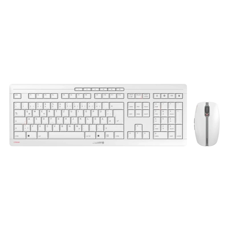 CHERRY STREAM DESKTOP RECHARGE, Wireless Desktop Set, German Layout (QWERTZ), 2.4 GHz RF, Quiet Keystrokes, Rechargeable, White-Grey