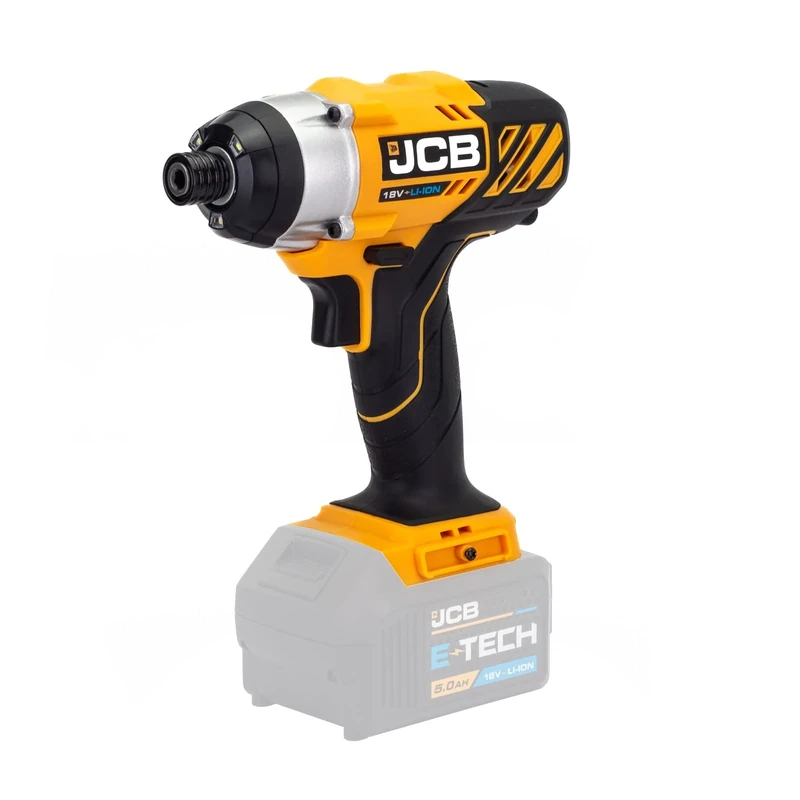 JCB 18V Cordless Impact Driver, Bare Unit, Powerful 150Nm Torque, 1/4" Hex Quick Change Chuck, Rubber Grip Overmould, Belt Clip & LED Light, 3 Year Warranty