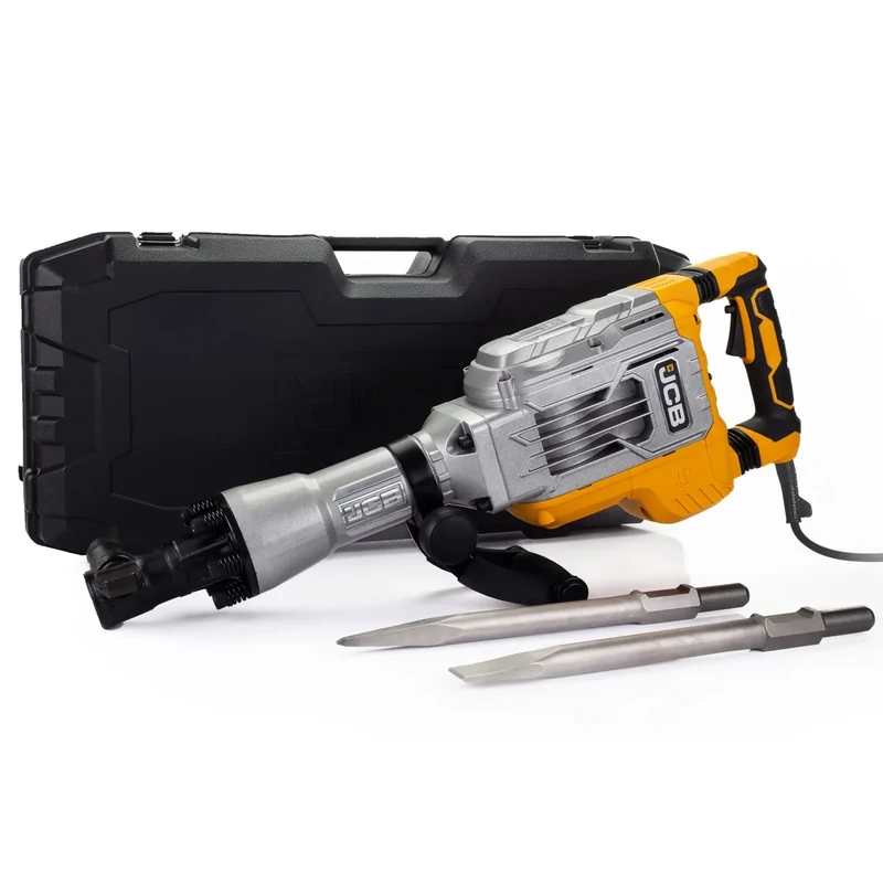JCB 1700W Demolition Hammer Breaker in Case, Anti-Vibration & Multi-Position Side Handle, 1900bpm, 30mm Hex Chuck, Powerful 75j of Impact Force, 3 Year Warranty