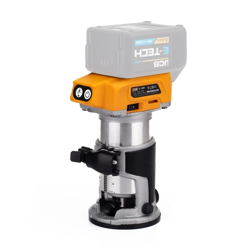JCB 18V Brushless Trimmer Router, Bare Unit, Variable Speed & Led Light, Vacuum Adaptor Included, 3/8” and ¼” Collet, 3 Year Warranty
