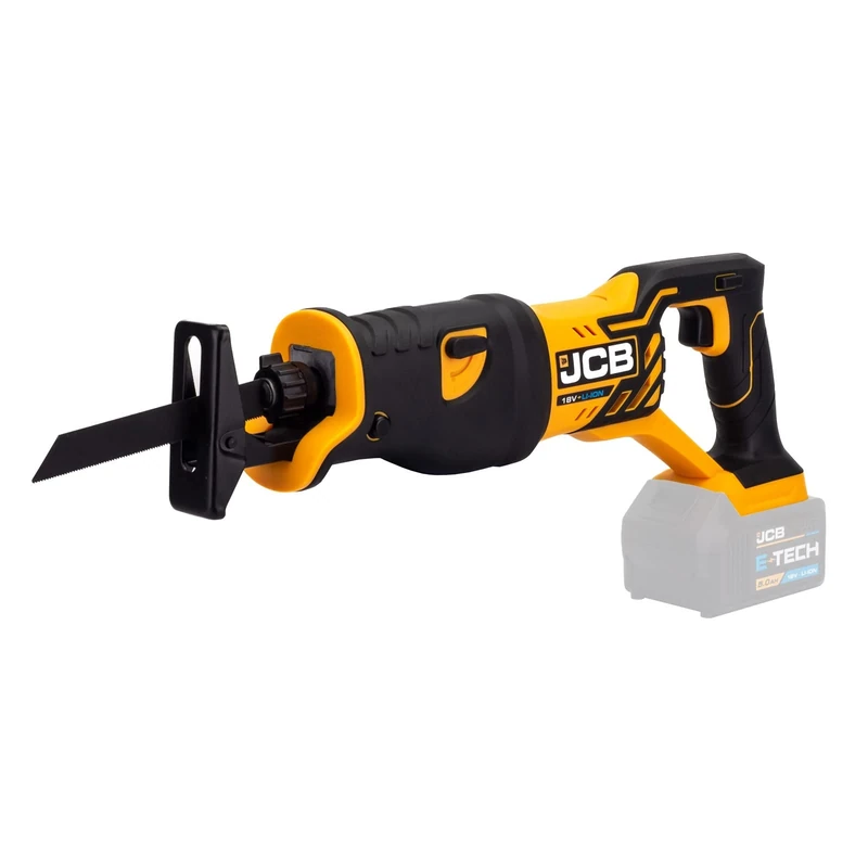 JCB 18v Cordless Reciprocating Saw, Bare Unit, Variable Speed & Adjustable Position Foot Plate, Tool - Free Blade Changing - Convenient and Easy to Use - 3 Year Warranty