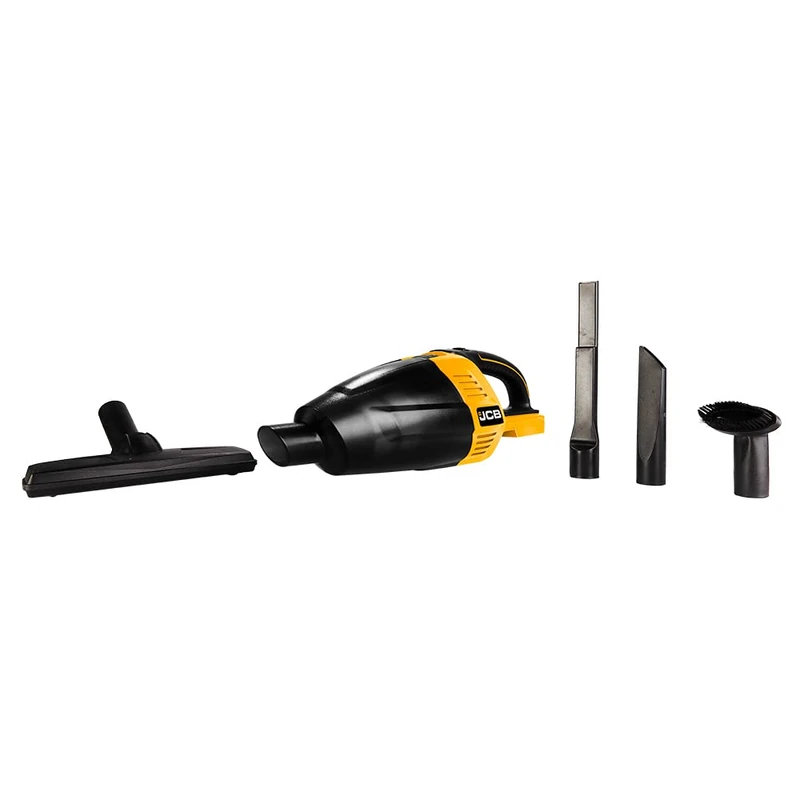 JCB 18V Cordless Handheld Vacuum Cleaner, Bare Unit, Includes Flexible Extension Hose, Swivel Floor Brush & Long Crevice Tool, 3 Year Warranty