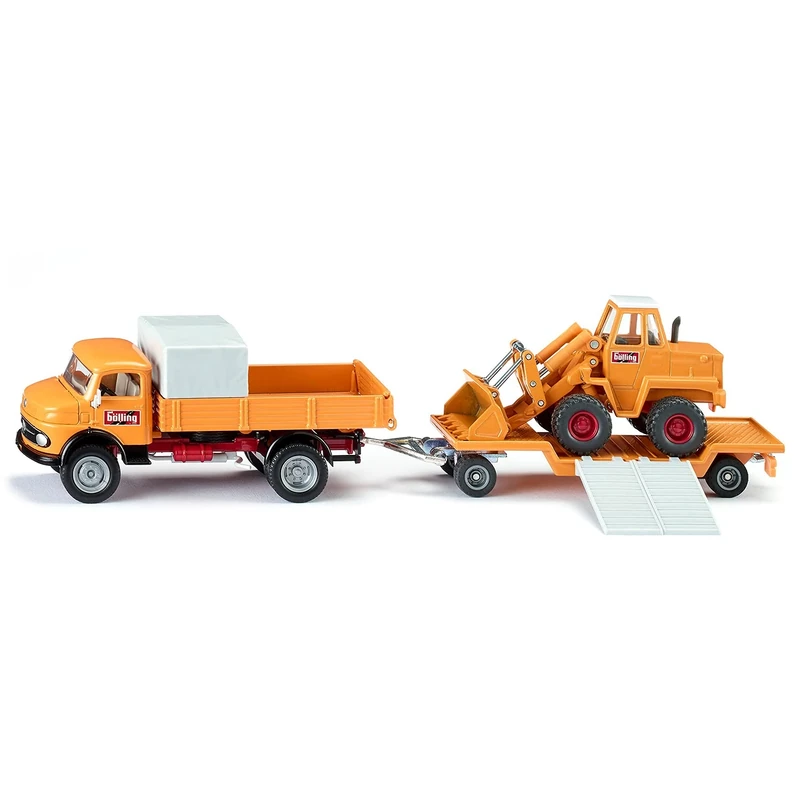 siku 4117, Two-Piece Construction Set, Incl. Mercedes-Benz 710 Truck with Bölling Wheeled Loader, Kramer 411 Model, 1:50, Metal,Plastic, Yellow, Movable parts