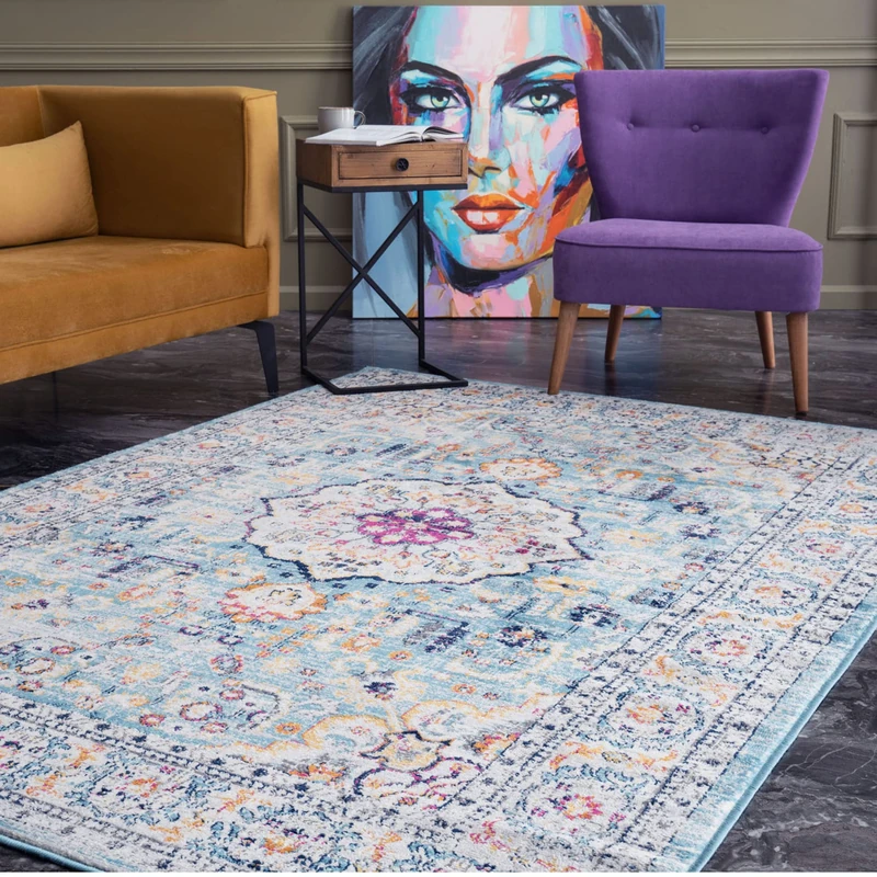THE RUGS Multicoloured Medallion Oriental Rug for Living Room Bedroom – Large 160x230 cm, Vintage Traditional Design