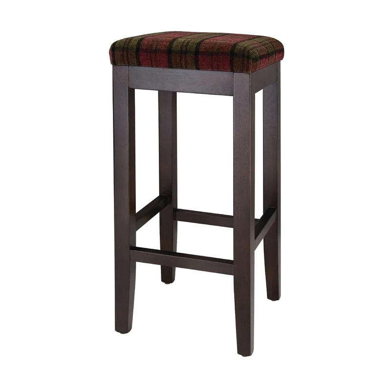Bolero Dale High Stool, Green & Red, Claret Tartan Fabric Seat, Hardwood Frame, Seat Height: 760 mm, Commercial Grade Indoor High Stool, Pub Stool, DC825
