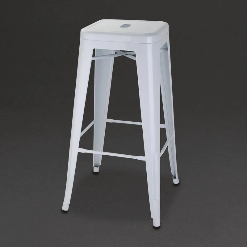 Bolero Bistro Galvanised Steel High Stools White (4 pack) - Kitchen, Bar, Breakfast Stool DM763