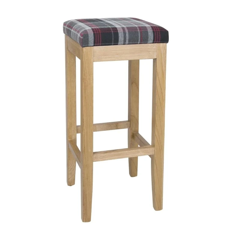Bolero Austin High Stool, Grey Tartan, Hardwood Frame, Fabric Seat, Seat Height: 760 mm, Commercial Grade Indoor High Stool, Pub Stool, DC827