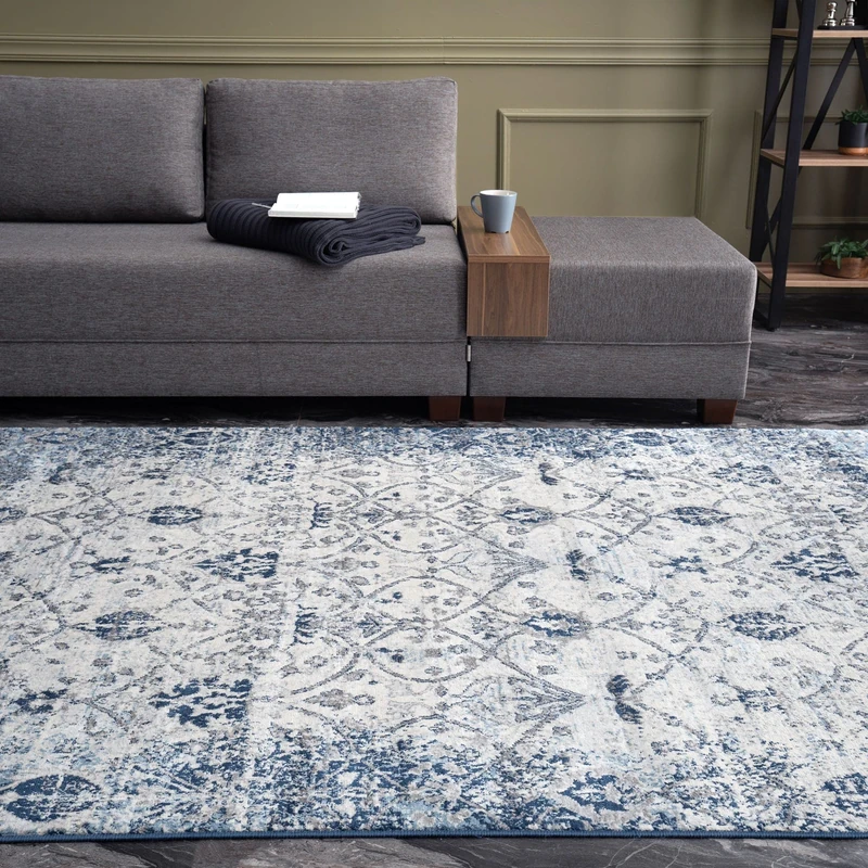 THE RUGS AREA RUG LIVING ROOM BEDROOM LARGE SMALL VINTAGE SOFT SHORT PILE BORDERED CLASSIC ORIENTAL DESIGN TRADITIONAL PERSIAN MOROCCAN BOHO CARPET- LARGE 160X230 CM, NAVY CLASSIC DESIGN