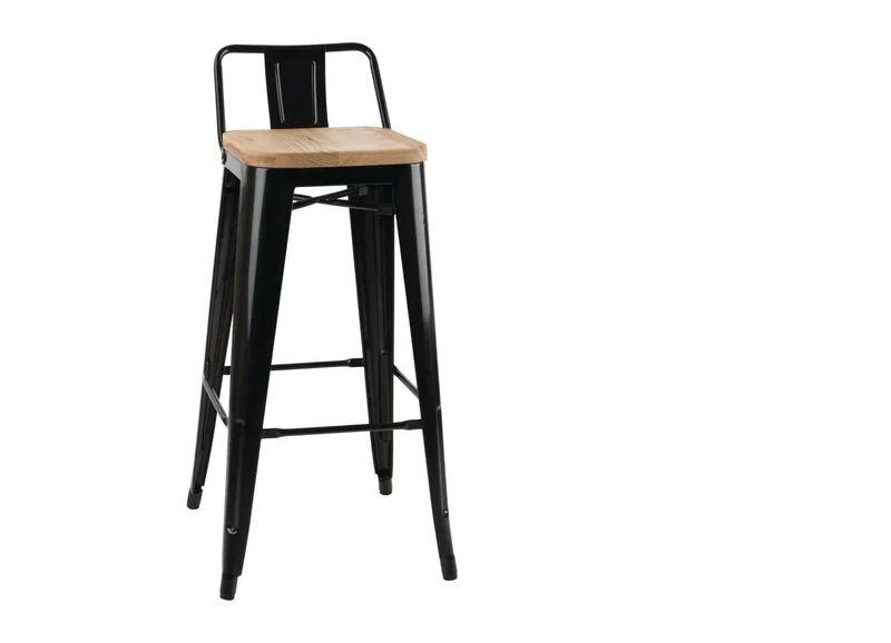Bolero Bistro Backrest High Stools with Wooden Seat Pad Black (4 pack) - Kitchen, Restaurant, Café Chair Set FB623