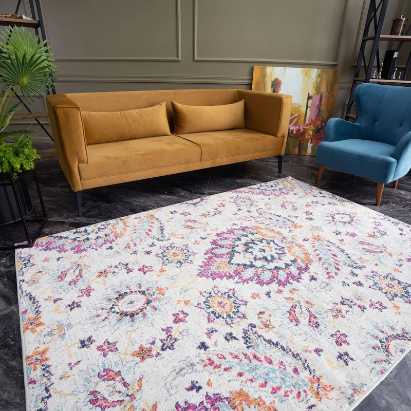 THE RUGS Multicoloured Oriental Rug for Living Room Bedroom – Large 160x230 cm, Vintage Floral Style
