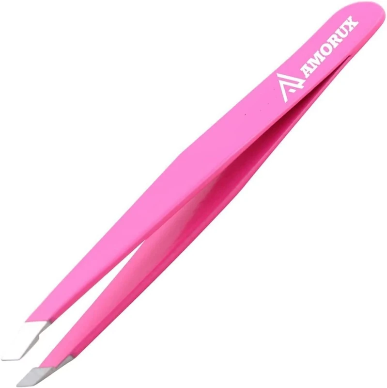 R.A Professional Slanted Tweezer - Pink Stainless Steel Precision