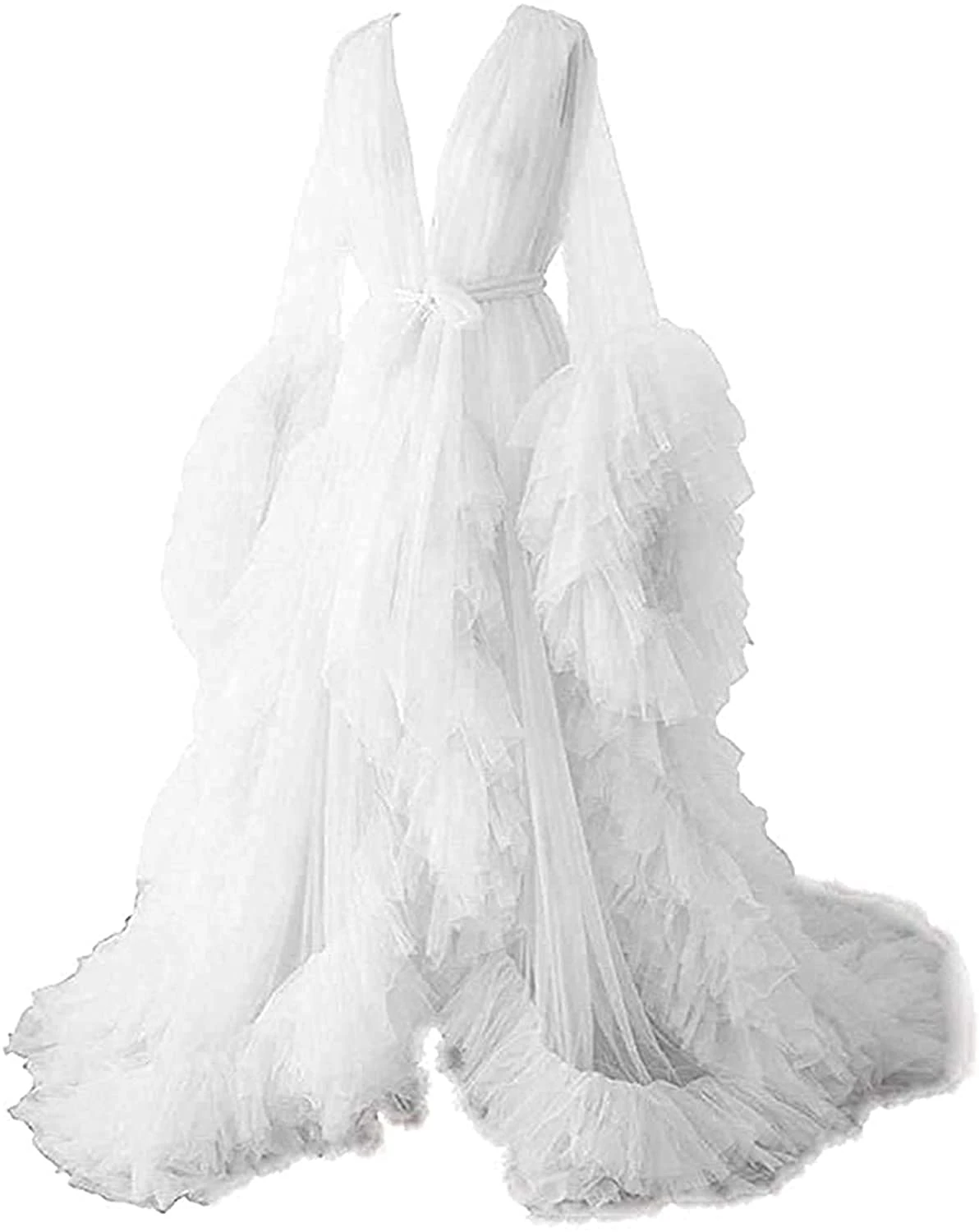 N/ C Women's tulle robe shoot Wearing a robe of see-through tulle long puffy maternity photo shoot White UK6