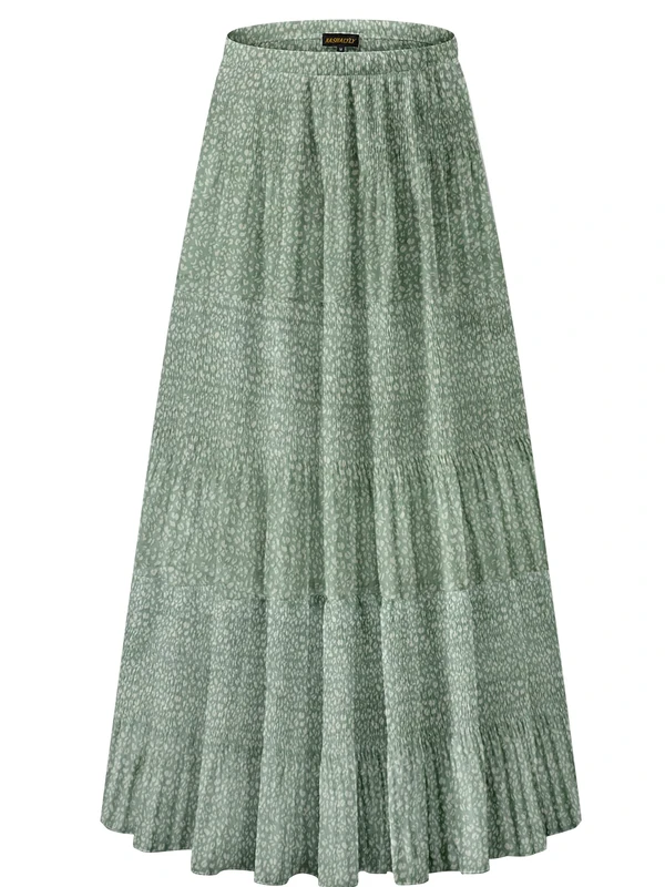 NASHALYLY Women's Chiffon Elastic High Waist Pleated A-Line Flared Maxi Skirts, Flower-85, 3XL