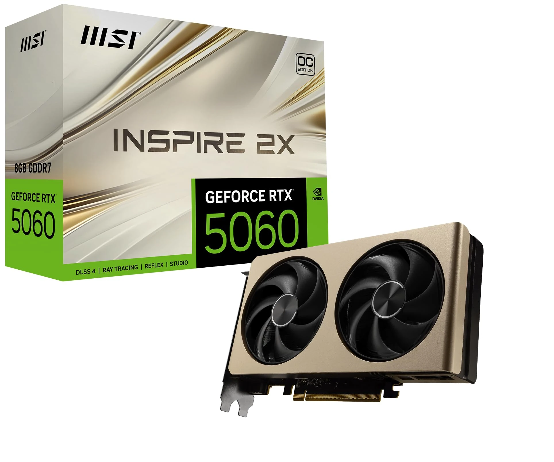 MSI GeForce RTX 5060 8G INSPIRE 2X OC Graphics Card - 8GB GDDR7 (28Gbps/128-bit), PCIe 5.0 - HDMI 2.1b, 3 x DisplayPort 2.1b
