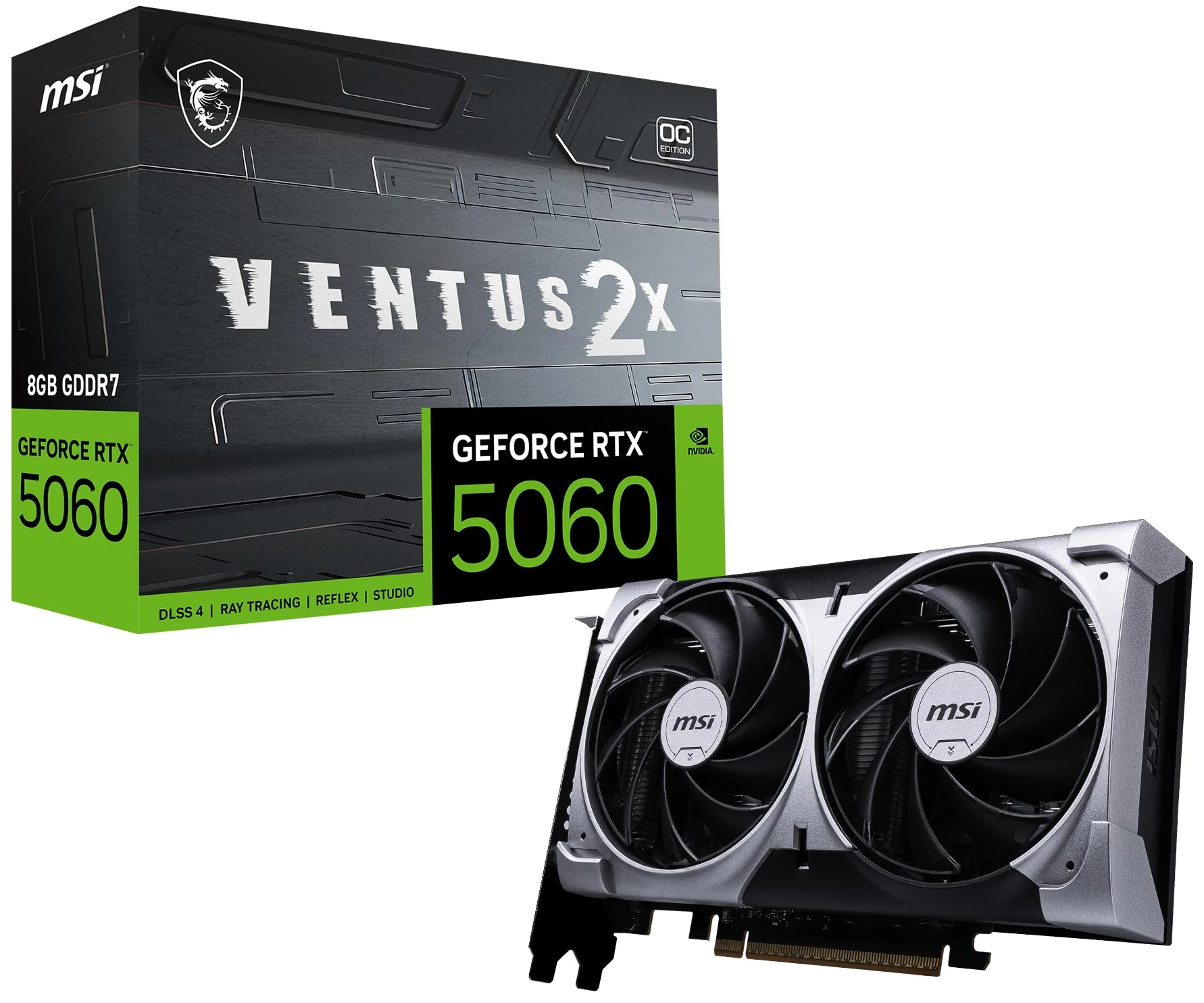 MSI GeForce RTX 5060 8G VENTUS 2X OC Graphics Card - 8GB GDDR7 (28Gbps/128-bit), PCIe 5.0 - HDMI 2.1b, 3 x DisplayPort 2.1b