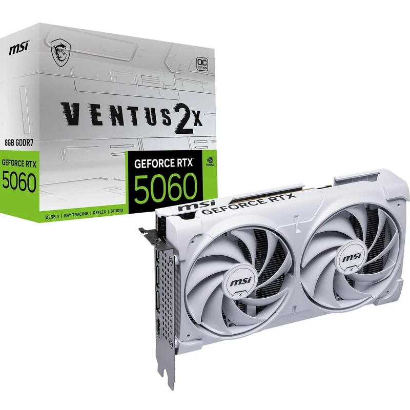 MSI GeForce RTX 5060 8G VENTUS 2X OC WHITE Graphics Card - RTX 5060 GPU, 8GB GDDR7 (28Gbps/128-bit), PCIe 5.0 - DUAL-Fan Thermal Design (2 x TORX FAN 5.0) - HDMI 2.1b, DisplayPort 2.1b