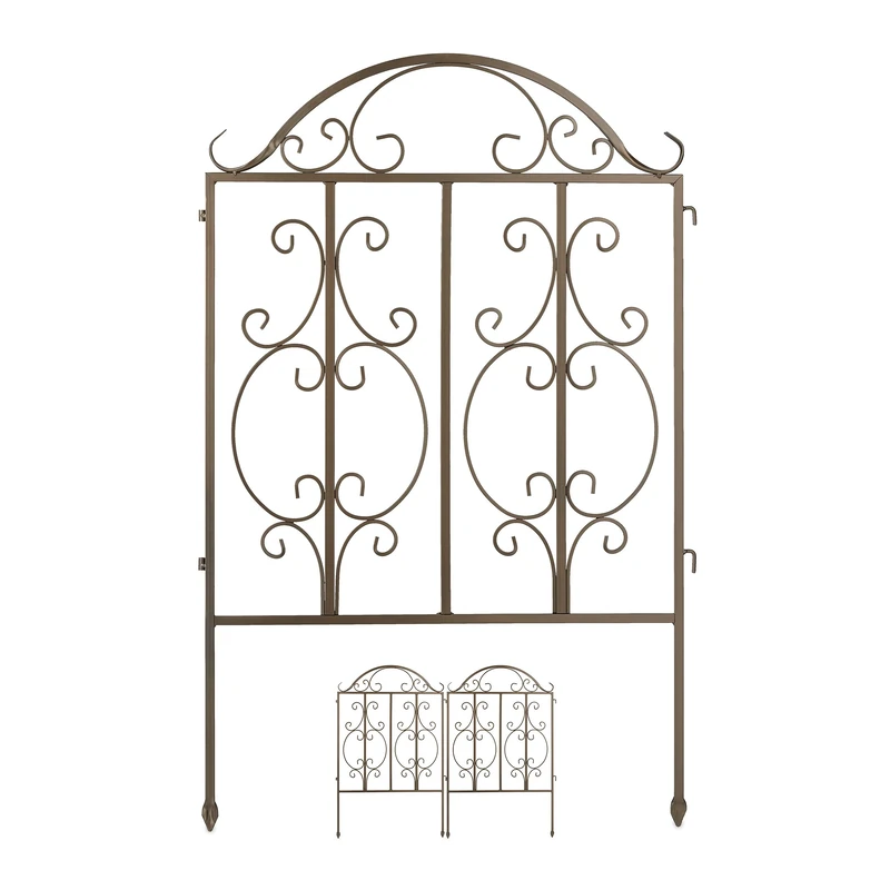 Relaxdays garden panels, set of 3 decorative fencing, metal border elements, 63.5 x 98 cm (LxH), outdoor, bronze, Steel, 98 x 63.5 x 2.5 cm