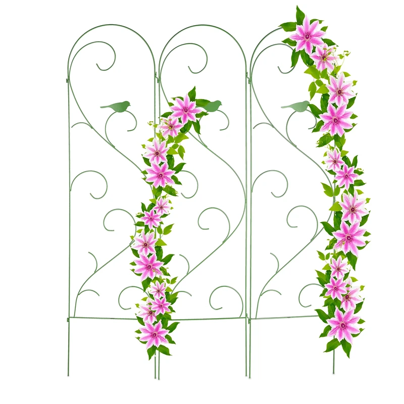 Relaxdays Trellis set of 3, bird design, for climbing plants, for plugging, metal trellis, H x W 183 x 45.5 cm, green