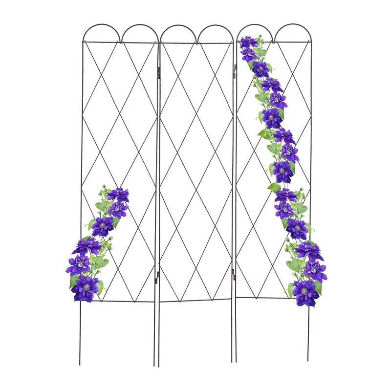 Relaxdays Metal Trellis 3-Piece 162.5 cm High Climbing Plants Garden Red-Brown