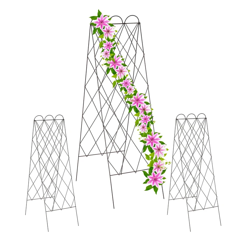 Relaxdays Metal Trellis Set of 3, for Sticking, 152 cm High, Trellis for Climbing Plants, Trellis Garden, Red Brown