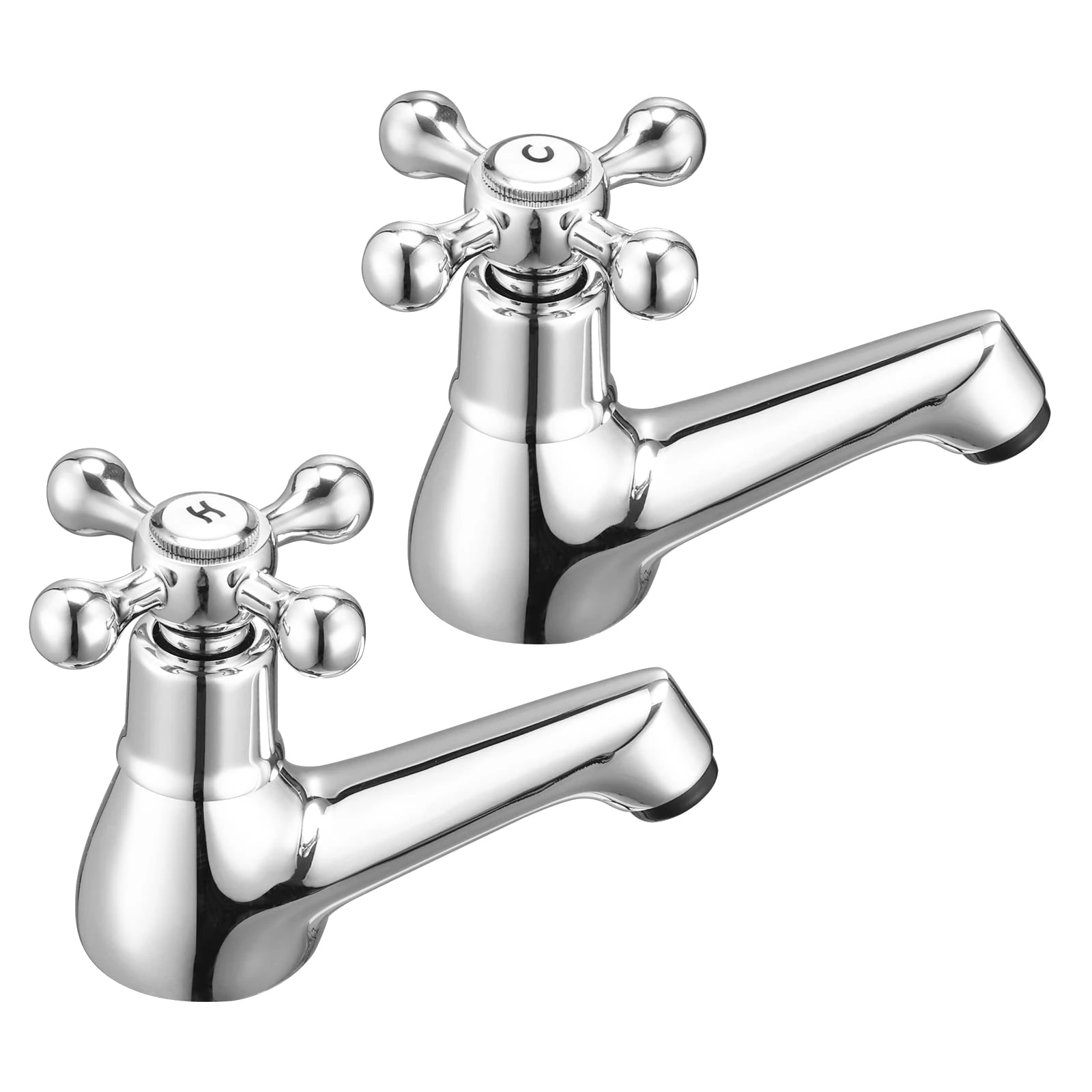 Wasserrhythm Basin Pillar Taps Pair Twin Bathroom Sink Taps Victorian Traditional Chrome Brass Cross Lever Two Wash Basin Tap Hot and Cold Taps Separate 2 Holes