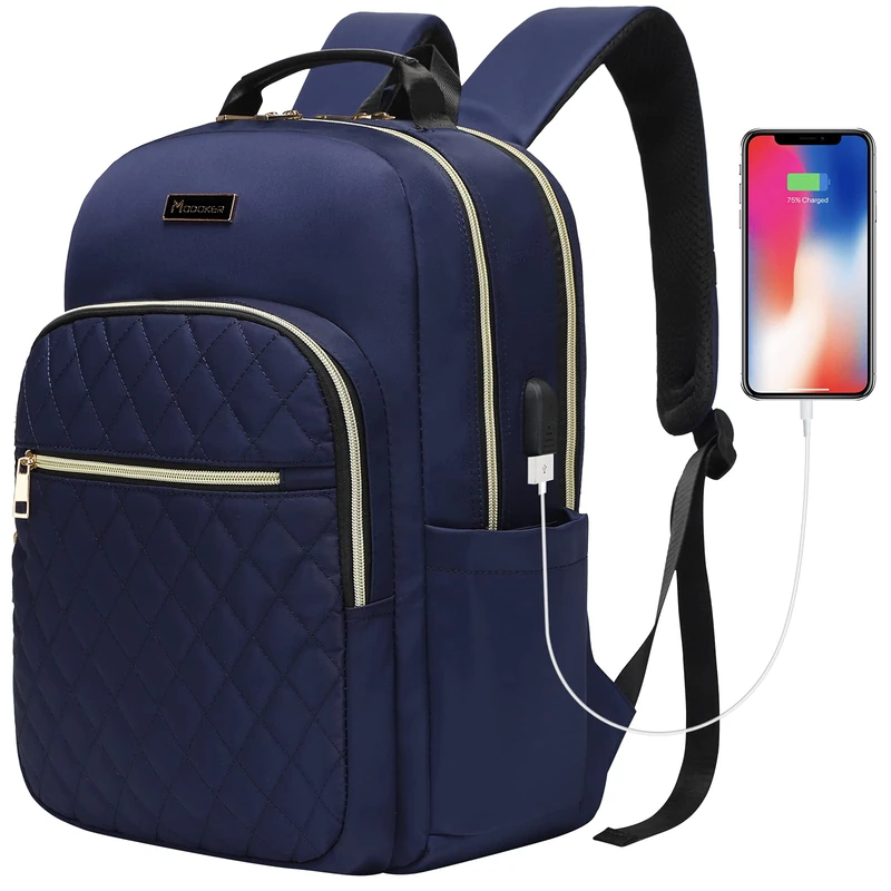 MODOKER Womens Laptop Backpack 15.6-Inch Laptop & Tablet, Laptop Backpack for Business Work Travel with USB Charging Port, Fashion College School Bookbag Casual Daypack, Blue - Image 1