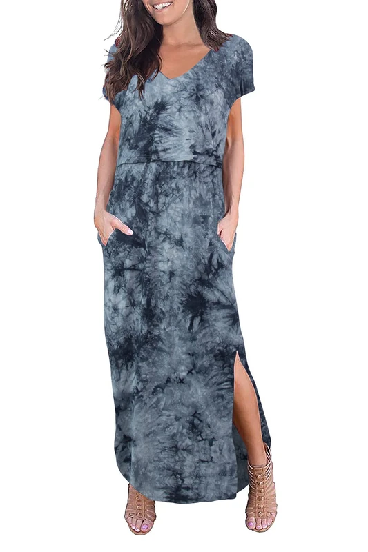 Smallshow Women's Maternity Nursing Dresses Split Long Dress for Breastfeeding - - Small