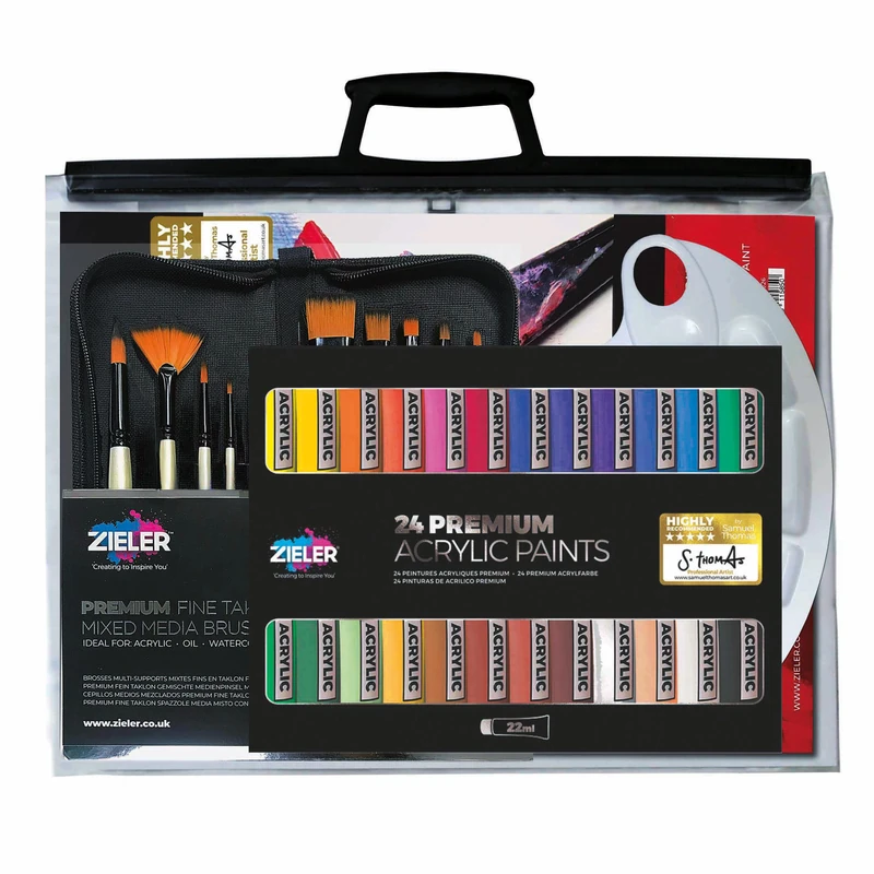 Complete Acrylic Painting Set in a Clear A3 Case by Zieler® | 37-Piece Gift Set